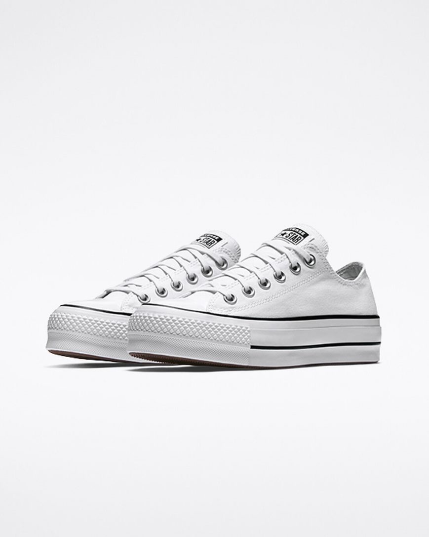 Dámské Boty Na Platformy Converse Chuck Taylor All Star Lift Platene Nízké Bílé Černé Bílé | CZ LSWG03